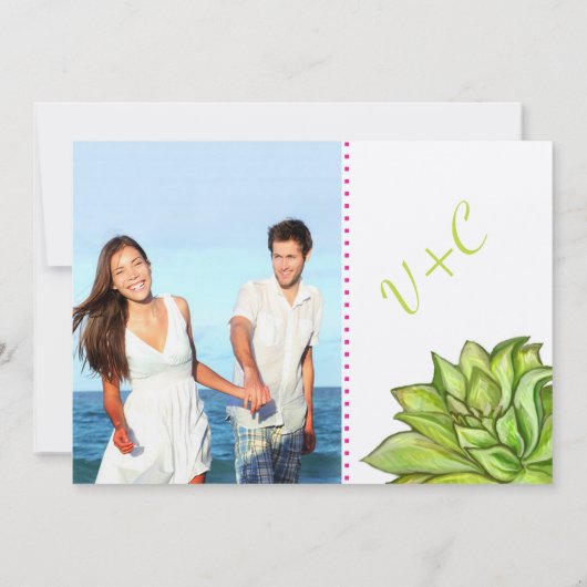 Roze en groene Succulent Modern Typography Wedding Kaart (Achterkant)