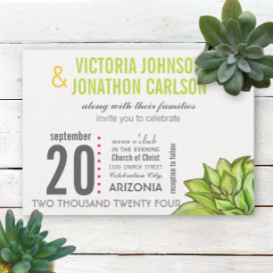 Roze en groene Succulent Modern Typography Wedding Kaart