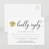 Roze en groene succulent RSVP Briefkaart (Voorkant / Achterkant)