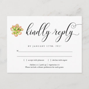 Roze en groene Succulente RSVP-Briefkaart Uitnodiging Briefkaart