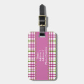 Roze en groene Tartan Bagagelabel (Voorkant verticaal)
