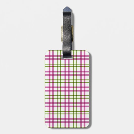 Roze en groene Tartan Bagagelabel (Achterkant verticaal)