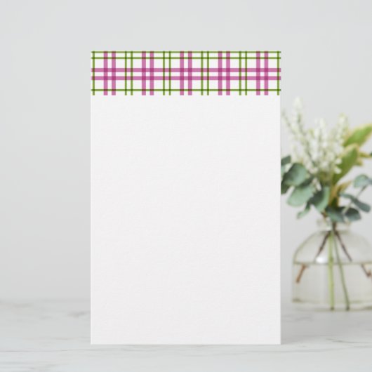 Roze en groene Tartan Briefpapier (Staand voorkant)