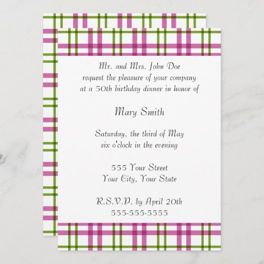 Roze en groene Tartan Kaart (Voorkant / Achterkant)