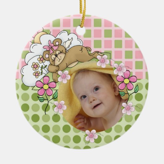 Roze en Groene Teddybeer Baby Ornament (Voorkant)