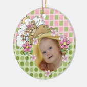 Roze en Groene Teddybeer Baby Ornament (Links)