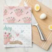 Roze en groene thee en cupcakes gepersonaliseerd theedoek (Quarter Fold)