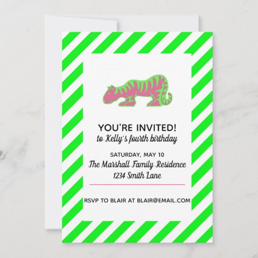 Roze en groene tijger kaart (Voorkant)