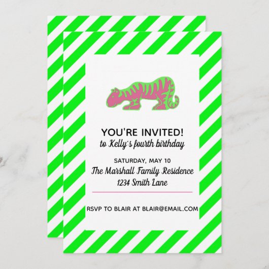 Roze en groene tijger kaart (Voorkant / Achterkant)