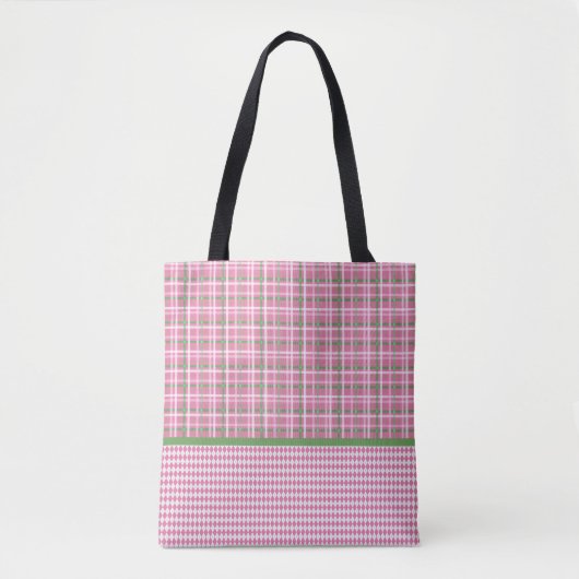 Roze en groene tonnen spellen en roze en witte sti tote bag (Voorkant)