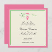 Roze en groene Tortelduifjes | Datum opslaan Save The Date (Voorkant / Achterkant)