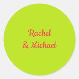 Roze en groene trendy bruiloft ronde sticker