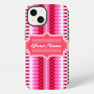 Roze en groene tribale Ikat Chevron gepersonalisee iPhone 13 Hoesje