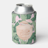 Roze en groene tropische bladeren | Kokosse Drink  Blikjeskoeler (Blikje Voorkant)