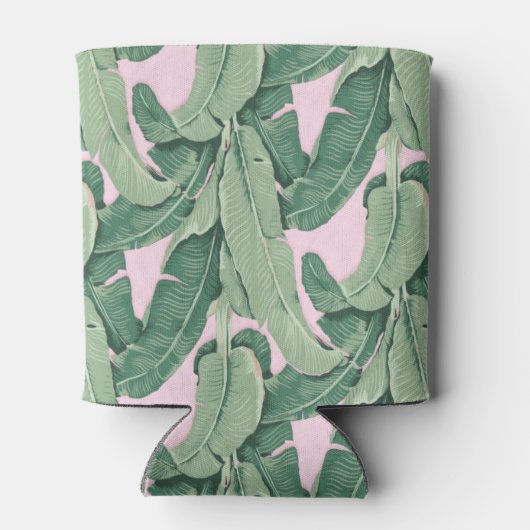 Roze en groene tropische bladeren | Kokosse Drink  Blikjeskoeler (Achterkant)