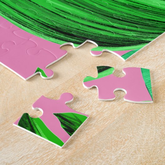Roze en groene tropische bladeren legpuzzel (Zijkant)