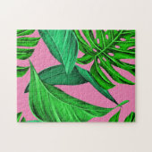 Roze en groene tropische bladeren legpuzzel (Horizontaal)