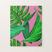Roze en groene tropische bladeren legpuzzel (Verticaal)