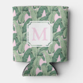 Roze en groene tropische bladeren | Monogram Caban Blikjeskoeler (Voorkant)