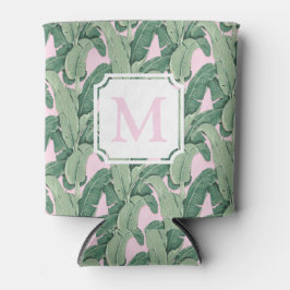 Roze en groene tropische bladeren | Monogram Caban Blikjeskoeler