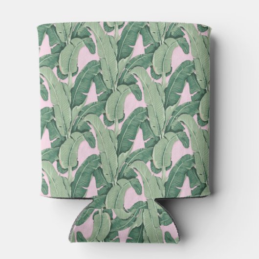 Roze en groene tropische bladeren | Monogram Caban Blikjeskoeler