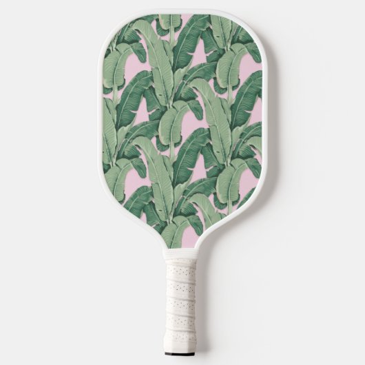 Roze en groene tropische bladeren | Monogram Caban Pickleball Paddle (Achterkant)