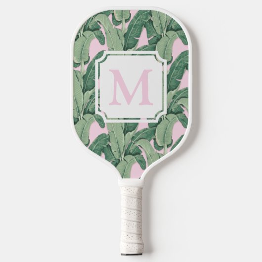 Roze en groene tropische bladeren | Monogram Caban Pickleball Paddle (Voorkant)