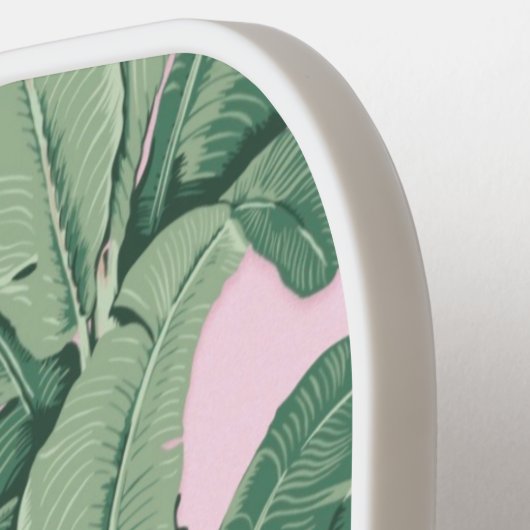 Roze en groene tropische bladeren | Monogram Caban Pickleball Paddle (Links Detail)