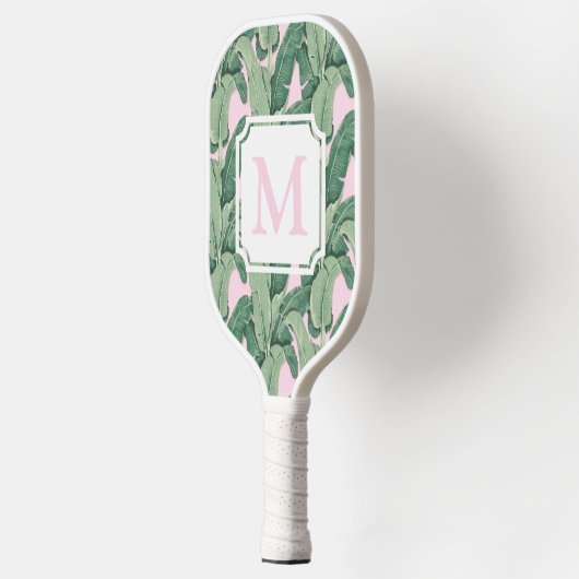 Roze en groene tropische bladeren | Monogram Caban Pickleball Paddle (Links)