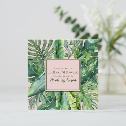 Roze en groene tropische bladeren Vrijgezellenfees Kaart (Staand voorkant)