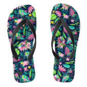Roze en groene Tropische Bloemen & Leafs Patroon Teenslippers (Voetbed)