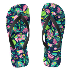 Roze en groene Tropische Bloemen & Leafs Patroon Teenslippers