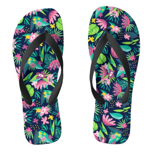 Roze en groene Tropische Bloemen & Leafs Patroon Teenslippers (Voetbed)