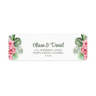 Roze en Groene Tropische Bloemen Retouradres Etiket
