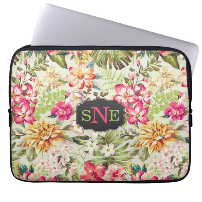 Roze en groene tropische Floral Laptop Sleeve (Voorkant)