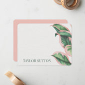 Roze en groene Tropische Foliage Note Card Notitiekaartje (Voorkant / Achterkant in situ)