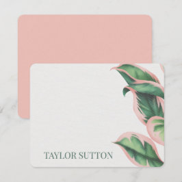 Roze en groene Tropische Foliage Note Card Notitiekaartje