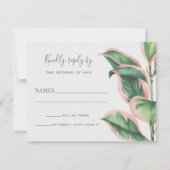 Roze en groene Tropische Foliage RSVP-kaart RSVP Kaartje (Voorkant)