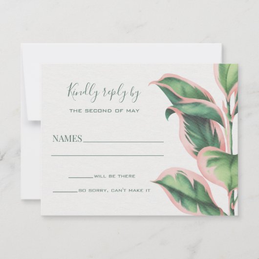 Roze en groene Tropische Foliage RSVP-kaart RSVP Kaartje (Voorkant)