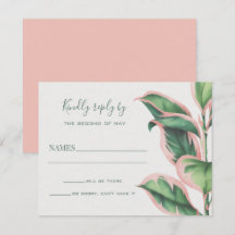 Roze en groene Tropische Foliage RSVP-kaart