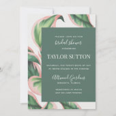 Roze en groene, tropische foliage Shower-uitnodigi Kaart (Voorkant)