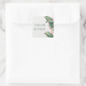 Roze en groene Tropische Foliage Square Sticker (Tas)