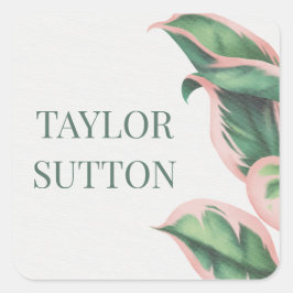 Roze en groene Tropische Foliage Square Sticker