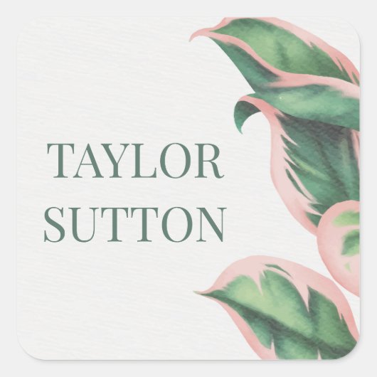 Roze en groene Tropische Foliage Square Sticker (Voorkant)