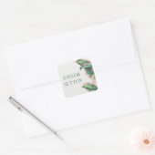 Roze en groene Tropische Foliage Square Sticker (Envelop)