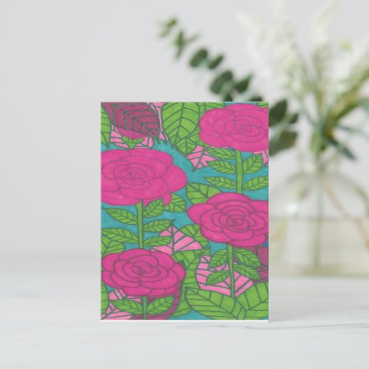 Roze en groene tropische olie en bloemen briefkaart (Staand voorkant)