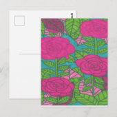 Roze en groene tropische olie en bloemen briefkaart (Voorkant / Achterkant)