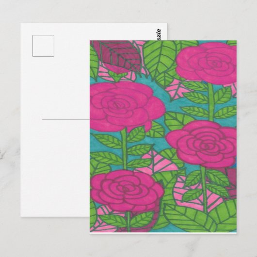 Roze en groene tropische olie en bloemen briefkaart (Voorkant / Achterkant)