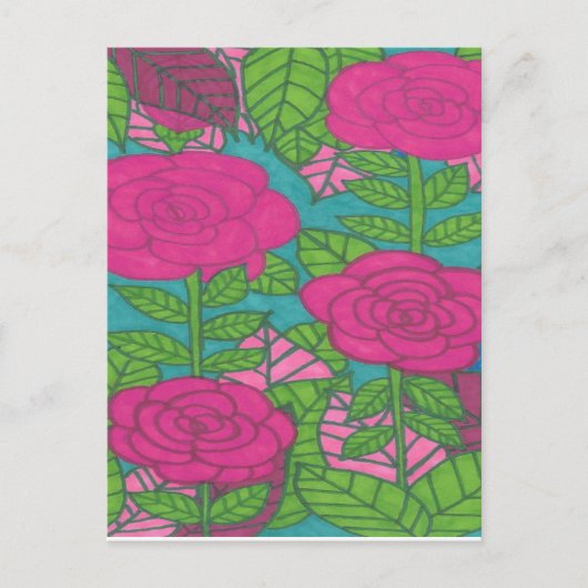 Roze en groene tropische olie en bloemen briefkaart (Voorkant)