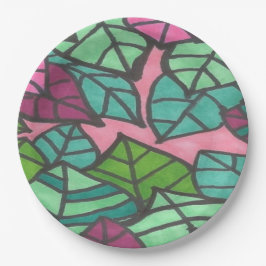 Roze en groene tropische palmbladeren Print Papieren Bordje